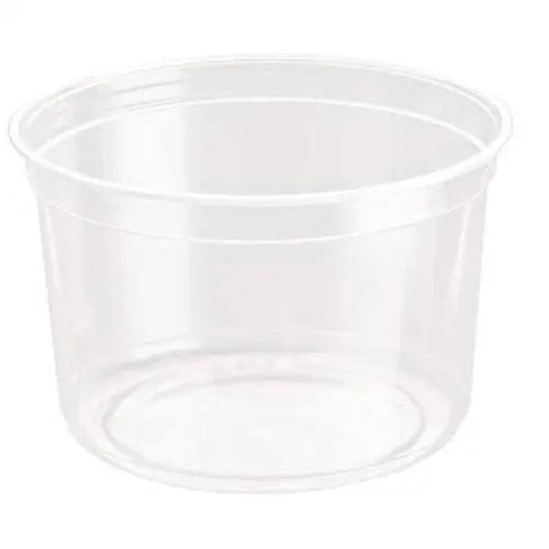 Clear round plastic microwaveable deli gourmet container for food storage