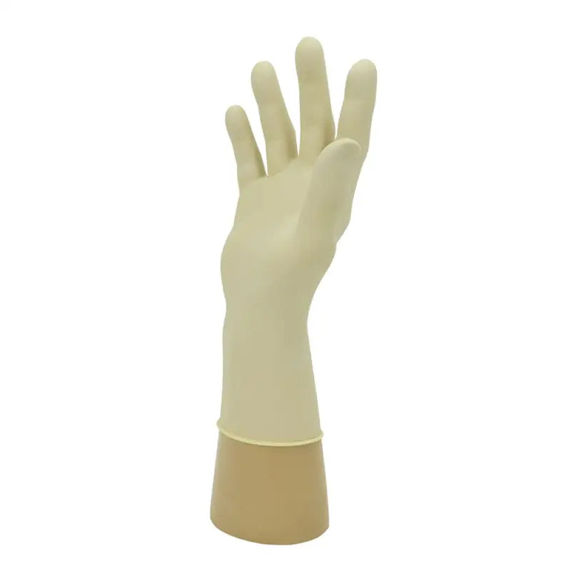 Natural Latex Powdered Disposable Glove Shield GD45 on hand-shaped display form