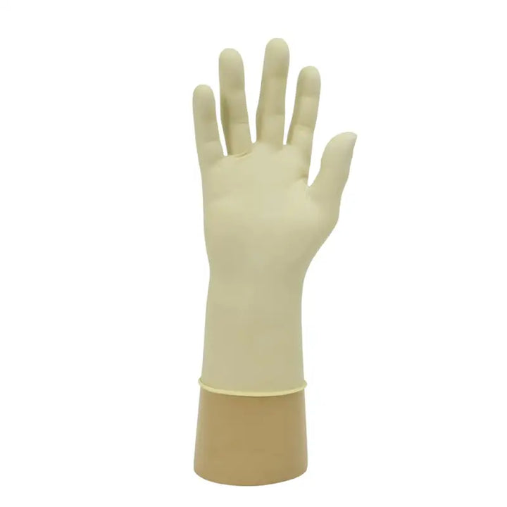 Natural Latex Powdered Disposable Glove Shield GD45 on hand display stand