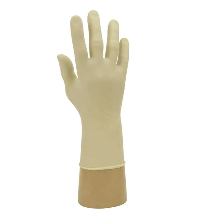 Natural Latex Powdered Disposable Glove Shield GD45 on a mannequin hand for showcase