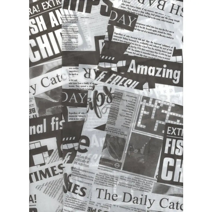 Collage of newspaper clippings showcasing News Print Greaseproof Paper for burgers