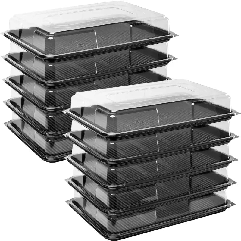 Stack of Premium Large Sandwich Platter Base with food grade clear lids for storage