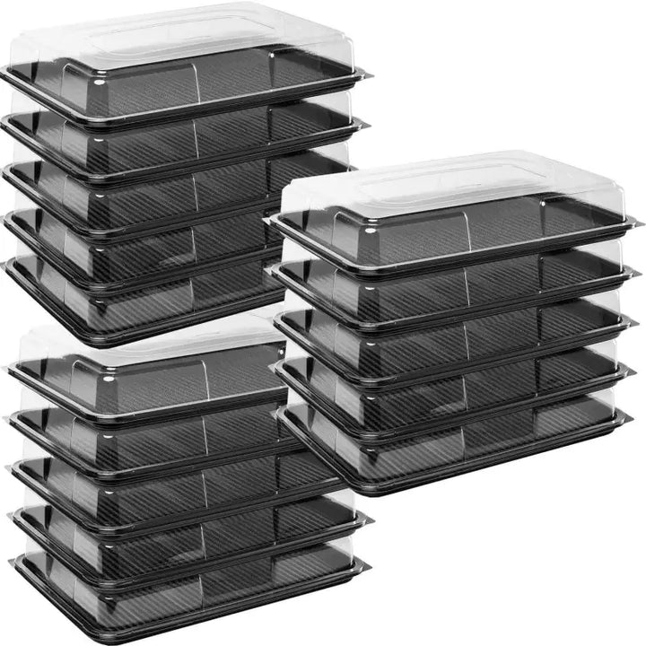 Stacks of premium large food grade sandwich containers with clear lids for easy storage