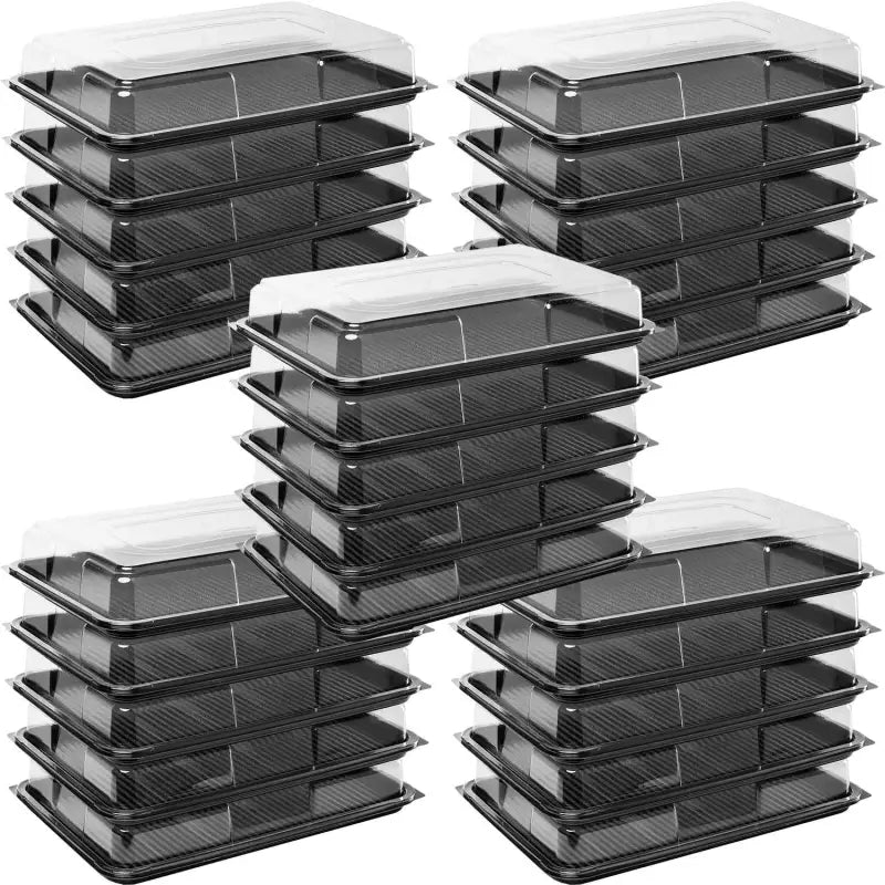 Stacks of premium large food grade plastic containers with clear lids for sandwiches