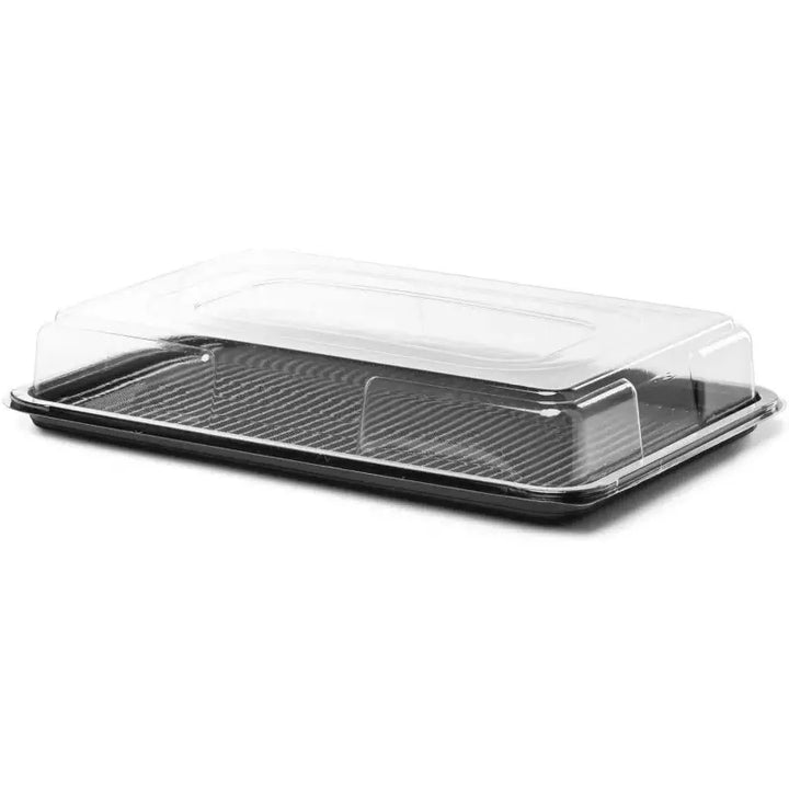 Premium Large Sandwich Platter Base with Lid featuring a clear plastic dome for freshness