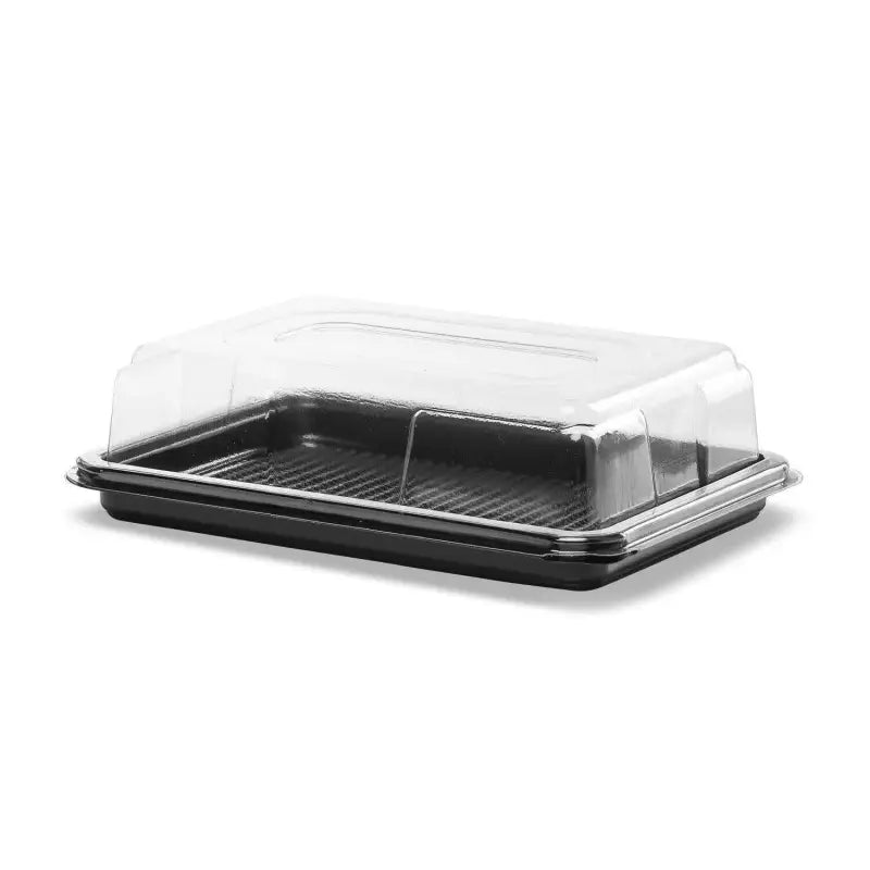 Premium Mini Sandwich Platter with food grade black base and clear domed lid