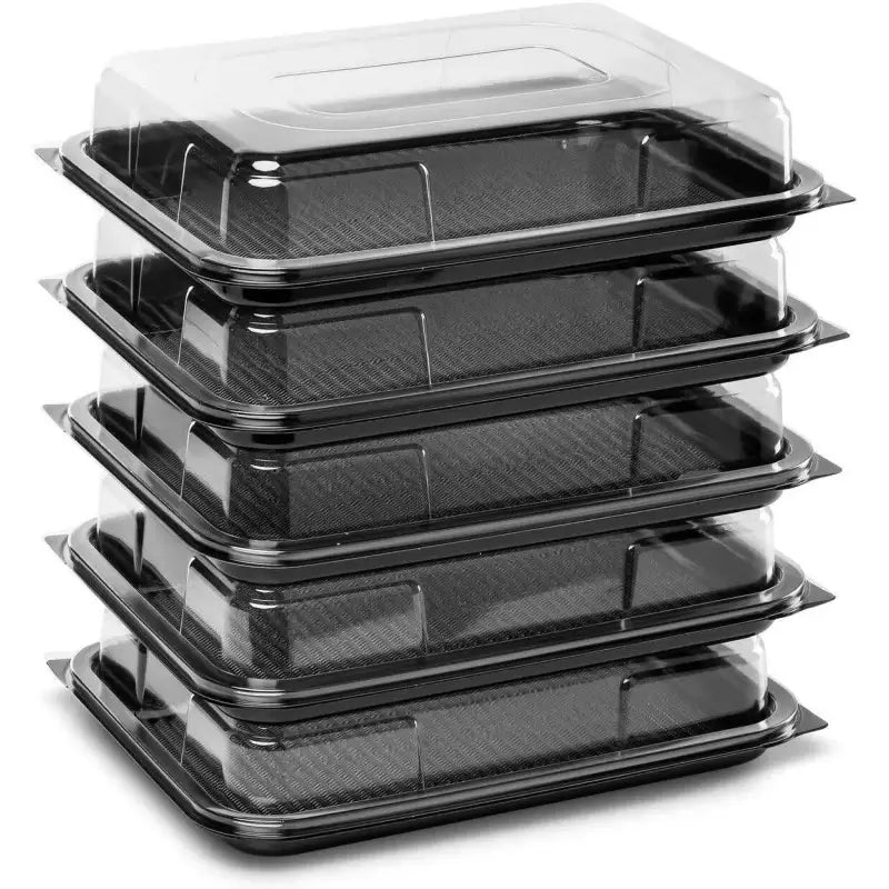 Stack of Premium Small Sandwich Platter Bases with Food Grade Clear Lids