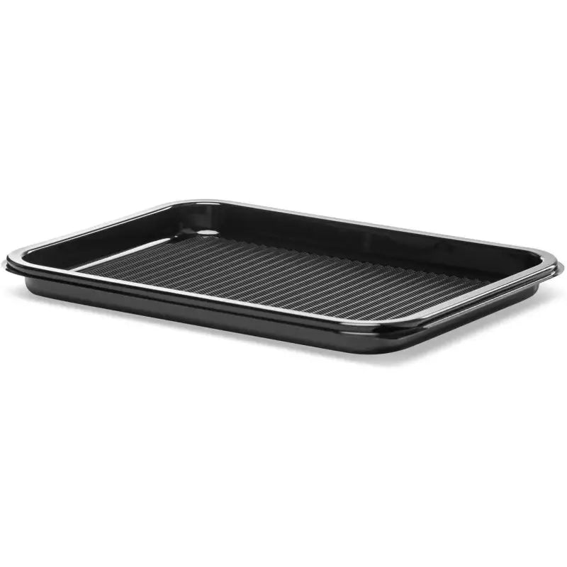 Rectangular black plastic tray with ridged bottom for Premium Small Sandwich Platter Bases