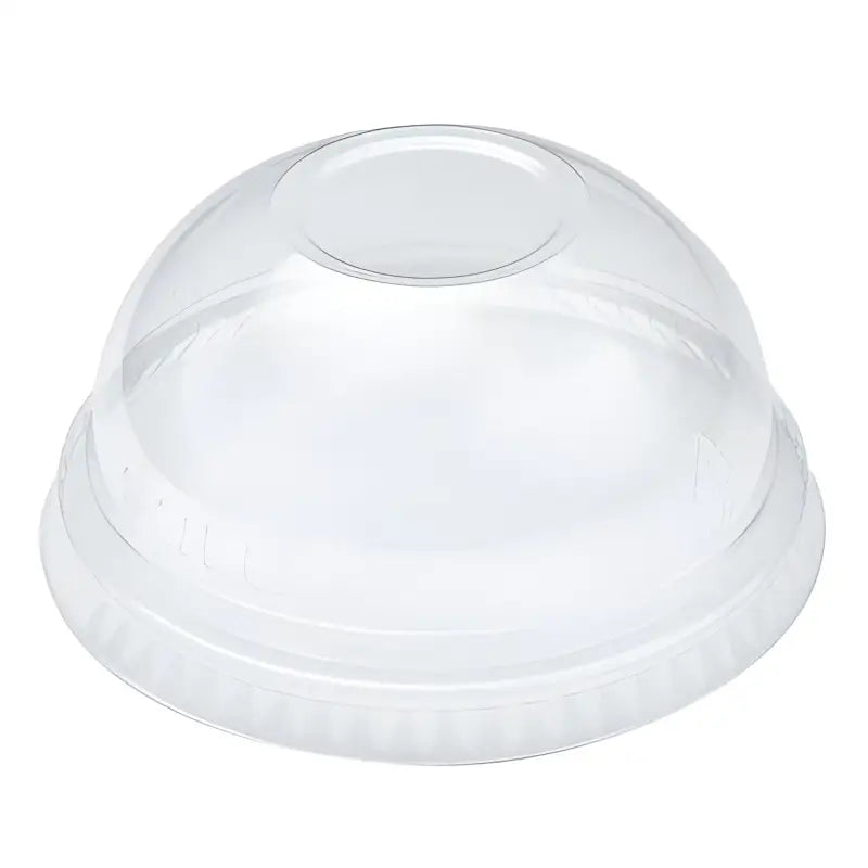 Clear plastic Solo Dome Lid No Hole with a rounded top for ultra clear visibility