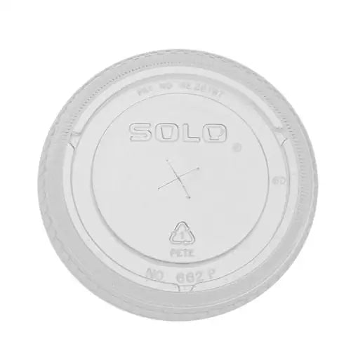 Plastic lid for Solo Straw Slot Lids featuring embossed SOLO, designed for Solo Ultra Clear cups