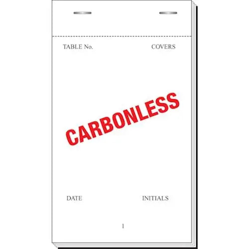 Carbonless order pad with CARBONLESS in red from Style 35 Carbonless Duplicate Check Pad