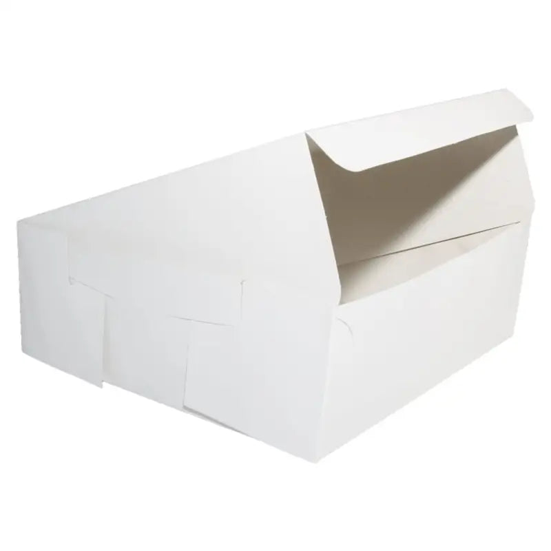 White folding cake box with an open flap for easy access and presentation of cakes