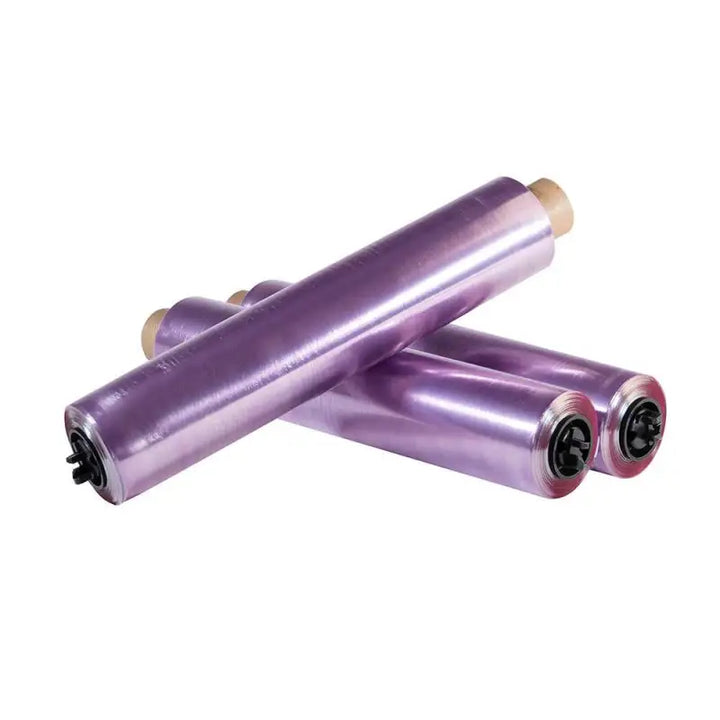 Purple metallic rollers with black caps for Wrapmaster 3000 cling film refill 30cm x 300m