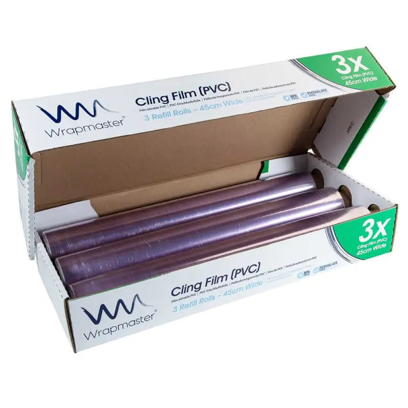 Box of Wrapmaster 4500 Cling Film refill 45cm x 300m with roll partially visible